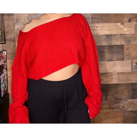 Red Cropped Sweater - Picture 2 of 4